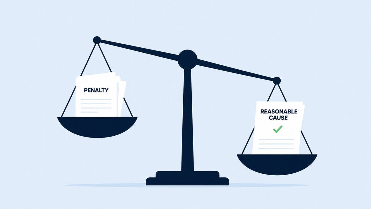 Balance scale illustration showing reasonable cause outweighing IRS penalty for abatement approval