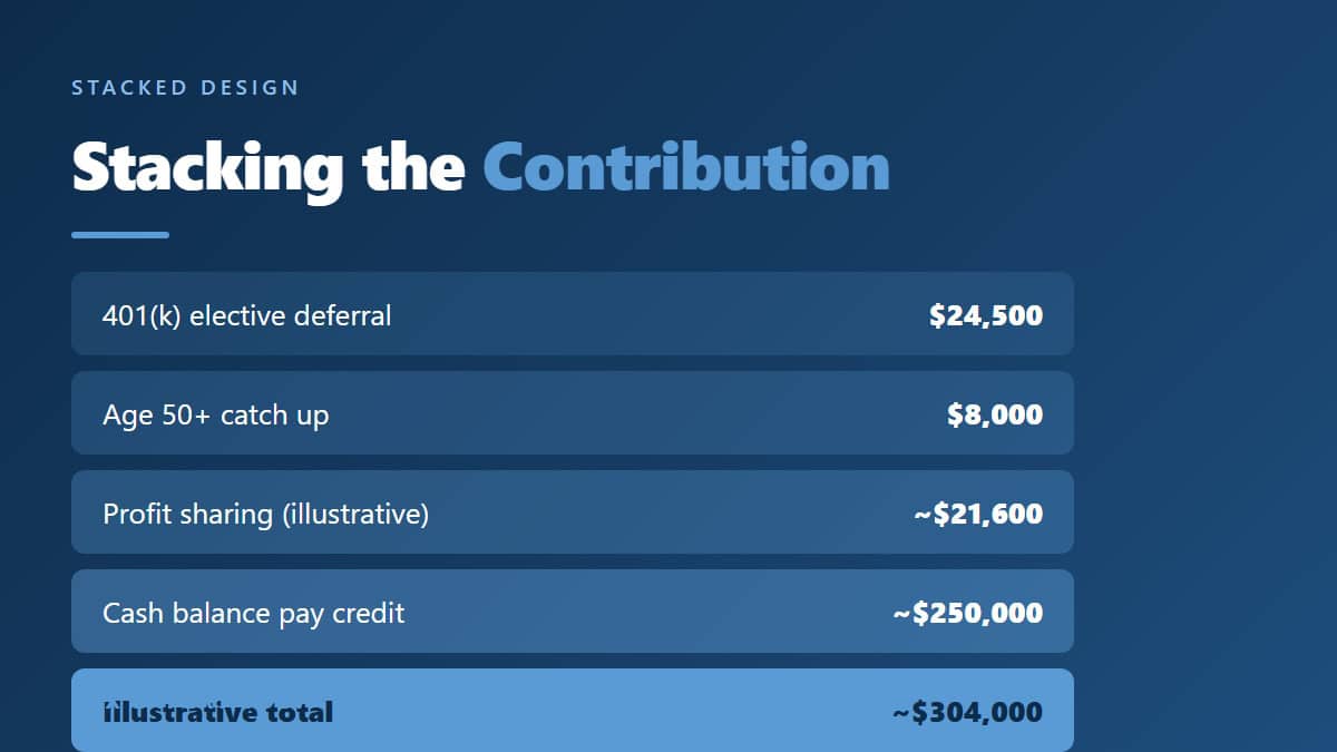 Stacking a cash balance plan with a 401(k) and profit sharing: illustrative combined 2026 contribution