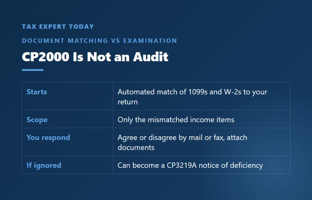 CP2000 document matching notice versus IRS audit comparison