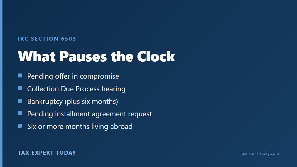 Events that pause the IRS collection statute and extend the CSED under IRC Section 6503