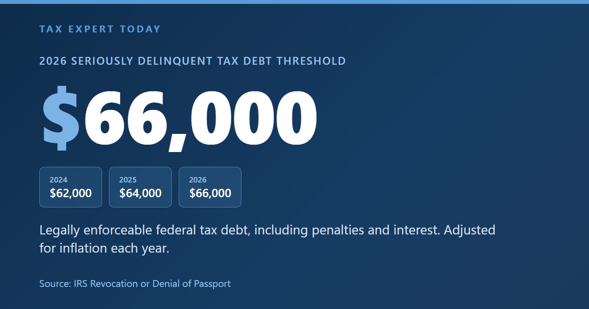 Seriously delinquent tax debt threshold 2026 equals 66000 dollars