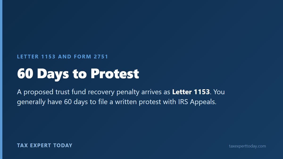 A proposed trust fund recovery penalty comes on Letter 1153 with a 60-day window to protest
