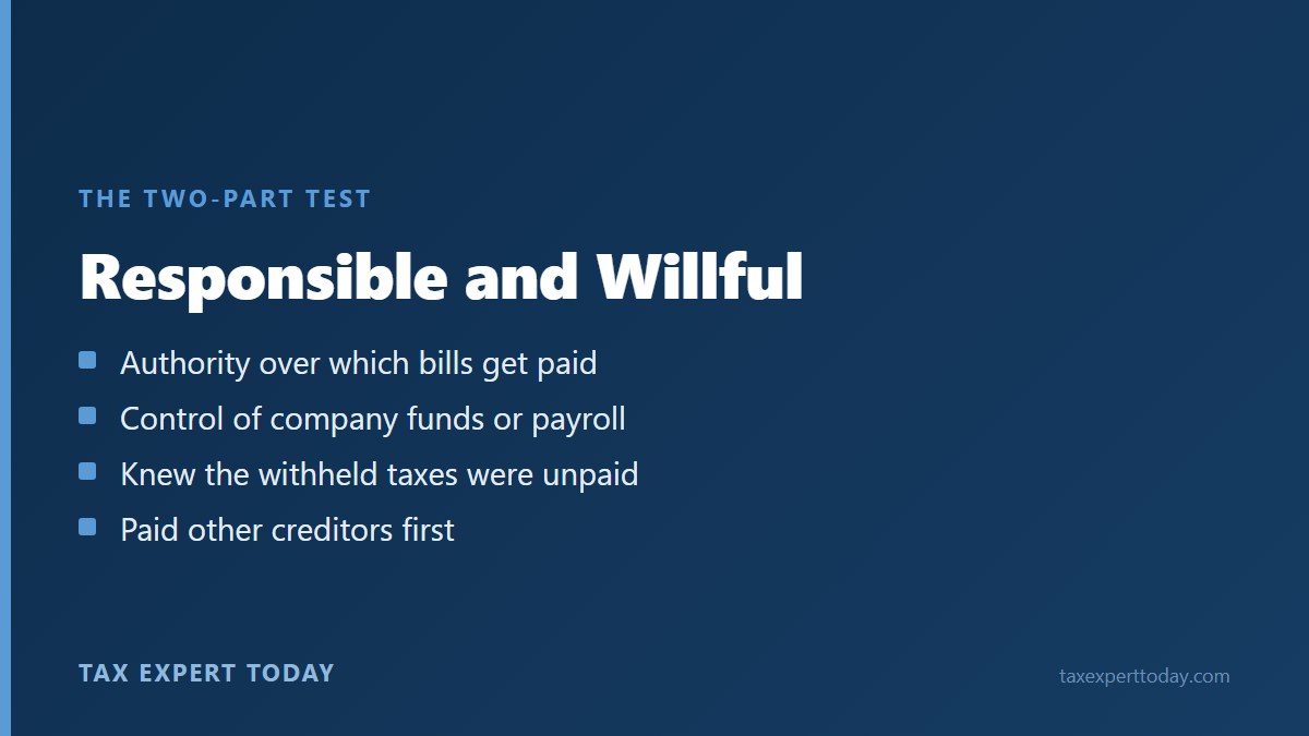 The trust fund recovery penalty applies to a responsible person who willfully failed to pay withheld taxes