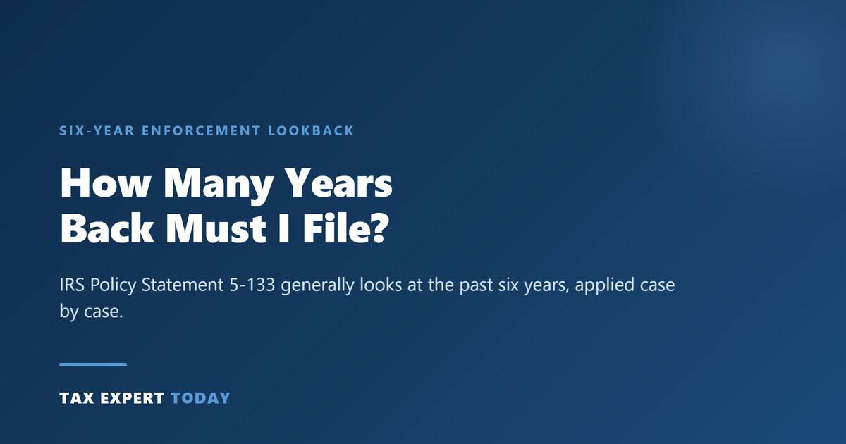 How many years back to file unfiled tax returns six year IRS lookback