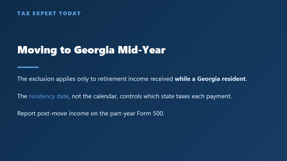 How the Georgia retirement income exclusion applies when moving to Georgia mid-year on a part-year return