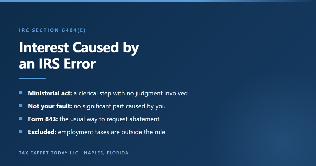 Interest abatement under IRC section 6404(e) for an IRS CP60 balance: available for unreasonable IRS errors or delays in a ministerial or managerial act when no significant part is attributable to the taxpayer, usually requested on Form 843, and not available for employment taxes